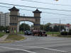 The "Thriller Car" built and owned by LEAR Promotions Inc. taking a trip back in time through the Euclid Beach Park arch, built in the early 1900's.